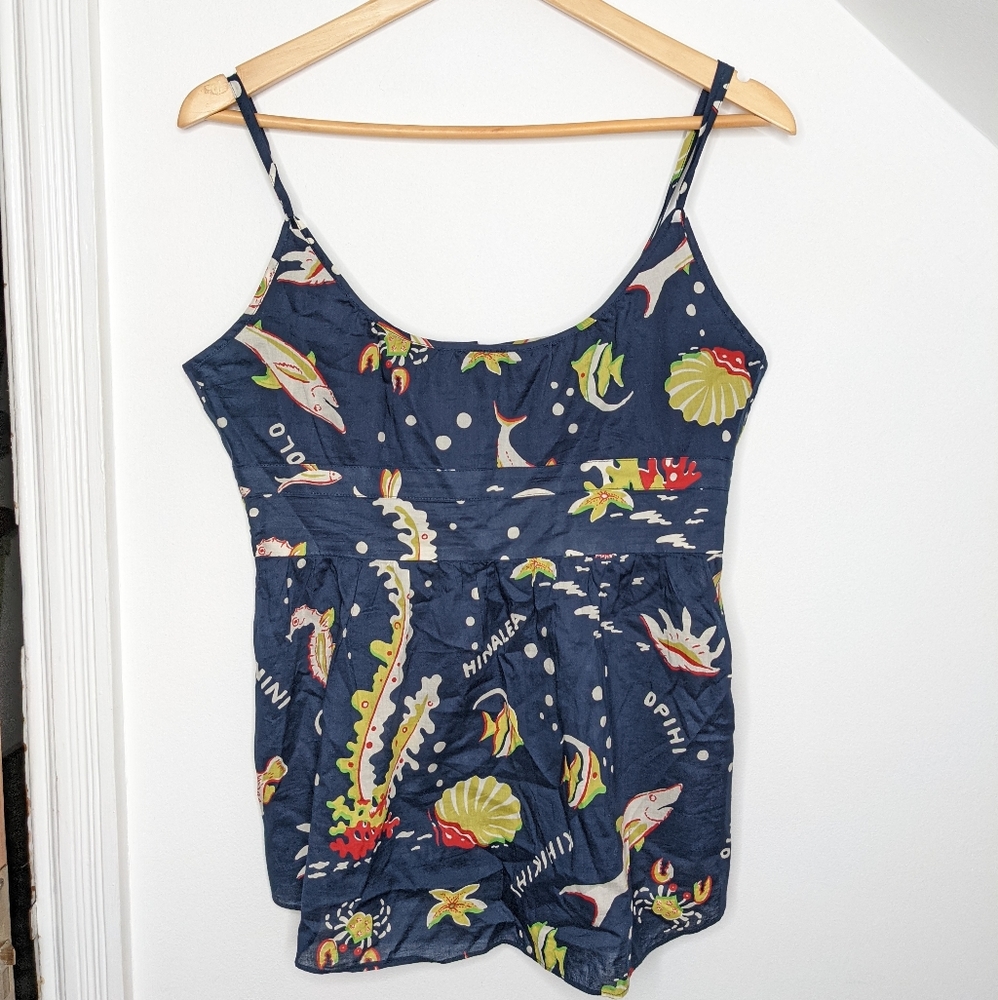 J. CREW Ocean Graphic Fish Camisole Cotton Tank